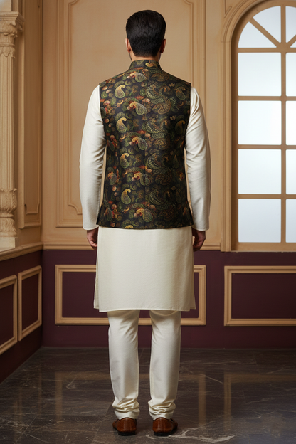 Imperial Heritage: The Midnight Gold Paisley Nehru Jacket