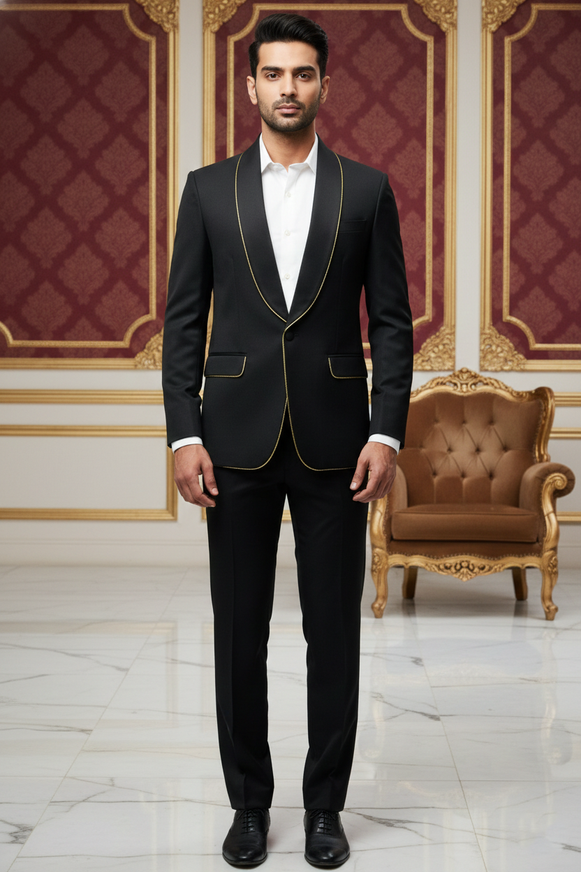 Black Blazer with Bold Yellow Piping