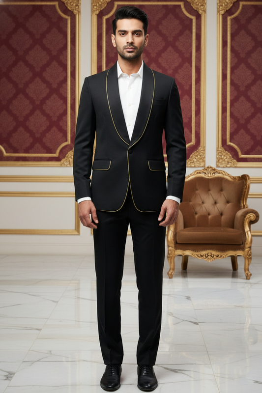 Black Blazer with Bold Yellow Piping