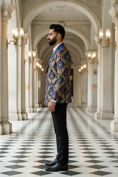 The Royal Azure Banarasi Brocade Evening Blazer