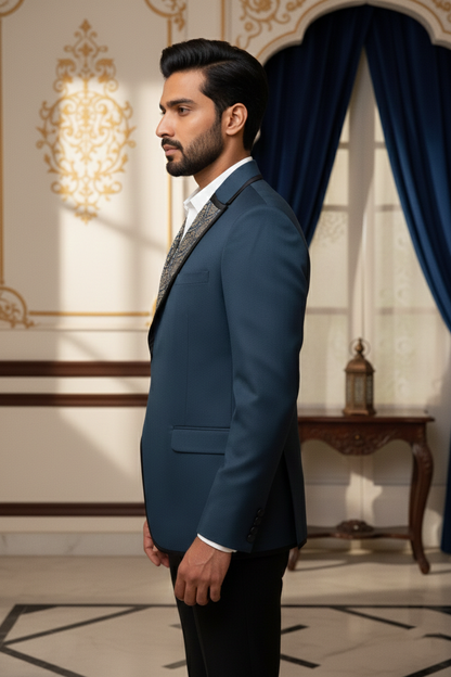 Men's Luxury Teal Blue Indo-Western Blazer