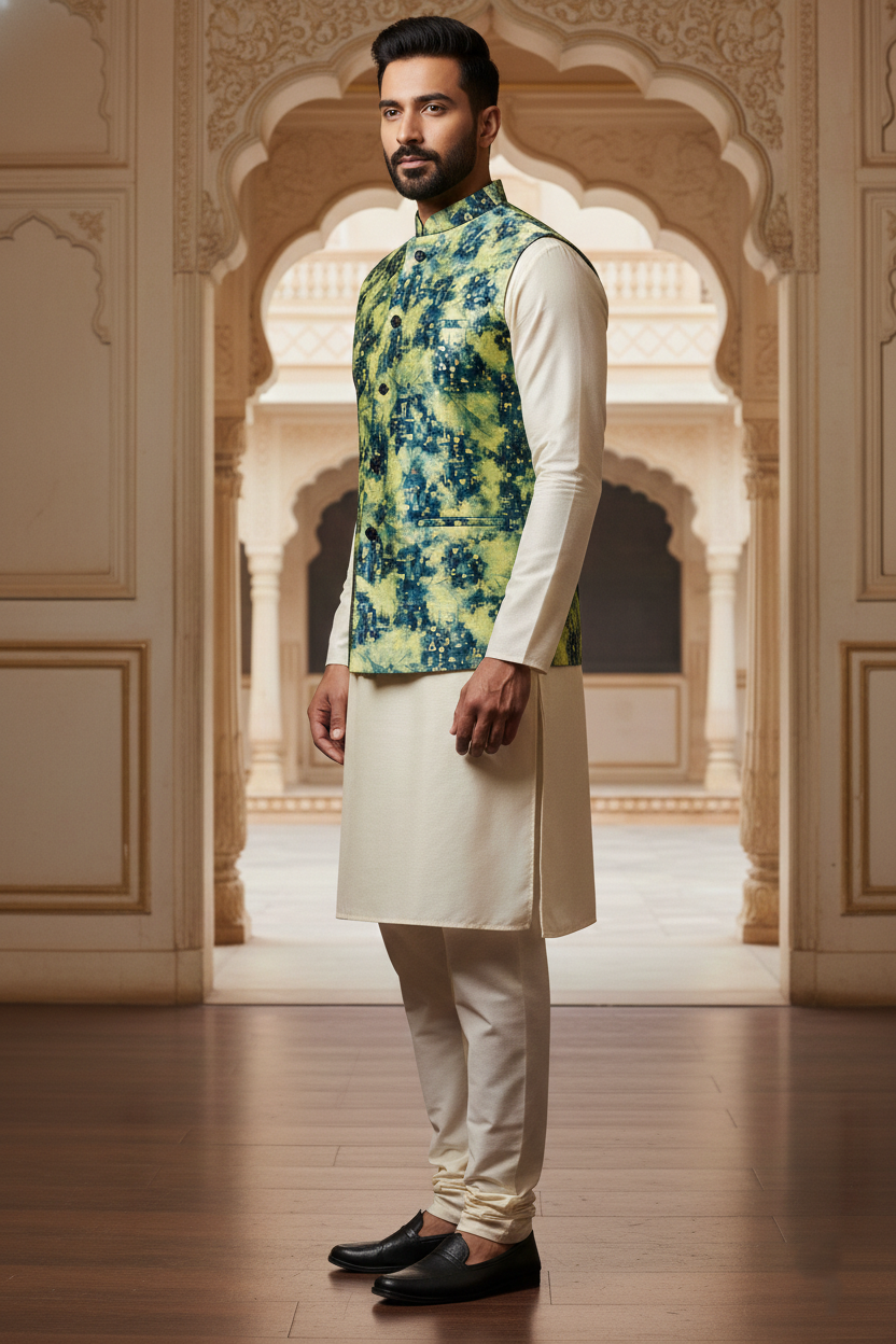 Cyber-Nature Fusion: The Digital Moss Nehru Jacket