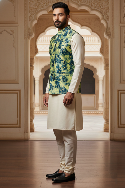 Cyber-Nature Fusion: The Digital Moss Nehru Jacket