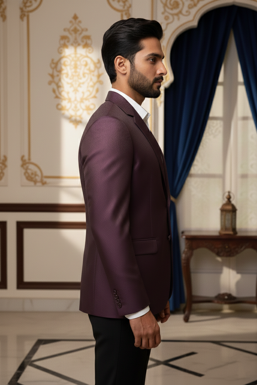 Men's Luxury Wine Burgundy Jacquard Blazer