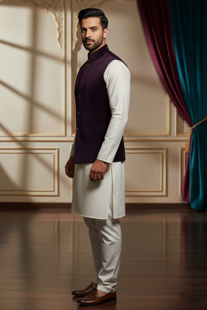 Men’s Premium Plum Velvet Nehru Jacket (Waistcoat)