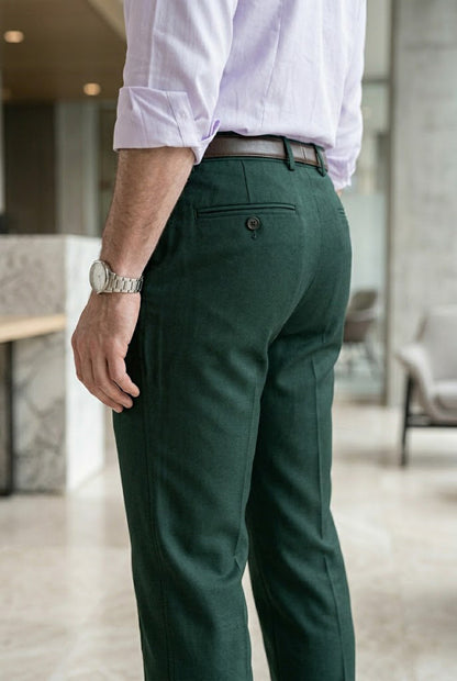 Men'sForest Green Tailored Slim-Fit Trousers