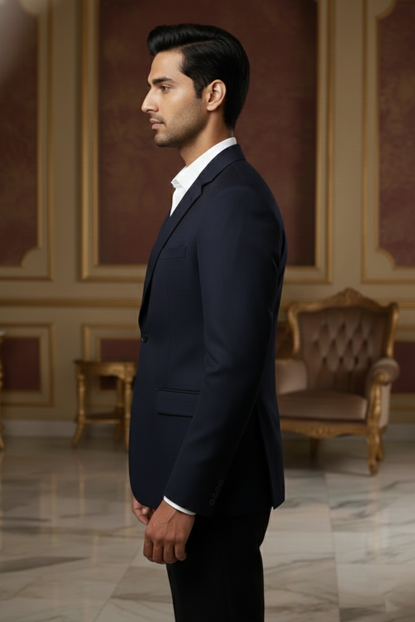 Men'sPremium Midnight Navy Blue Blazer , Essential Slim-Fit Formal Suit Jacket for Business & Occasions