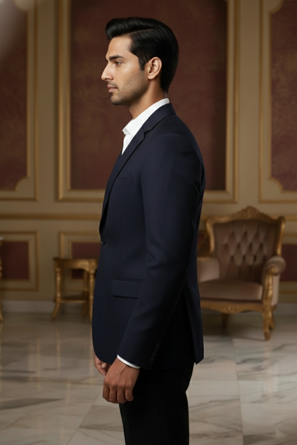 Men'sPremium Midnight Navy Blue Blazer , Essential Slim-Fit Formal Suit Jacket for Business & Occasions
