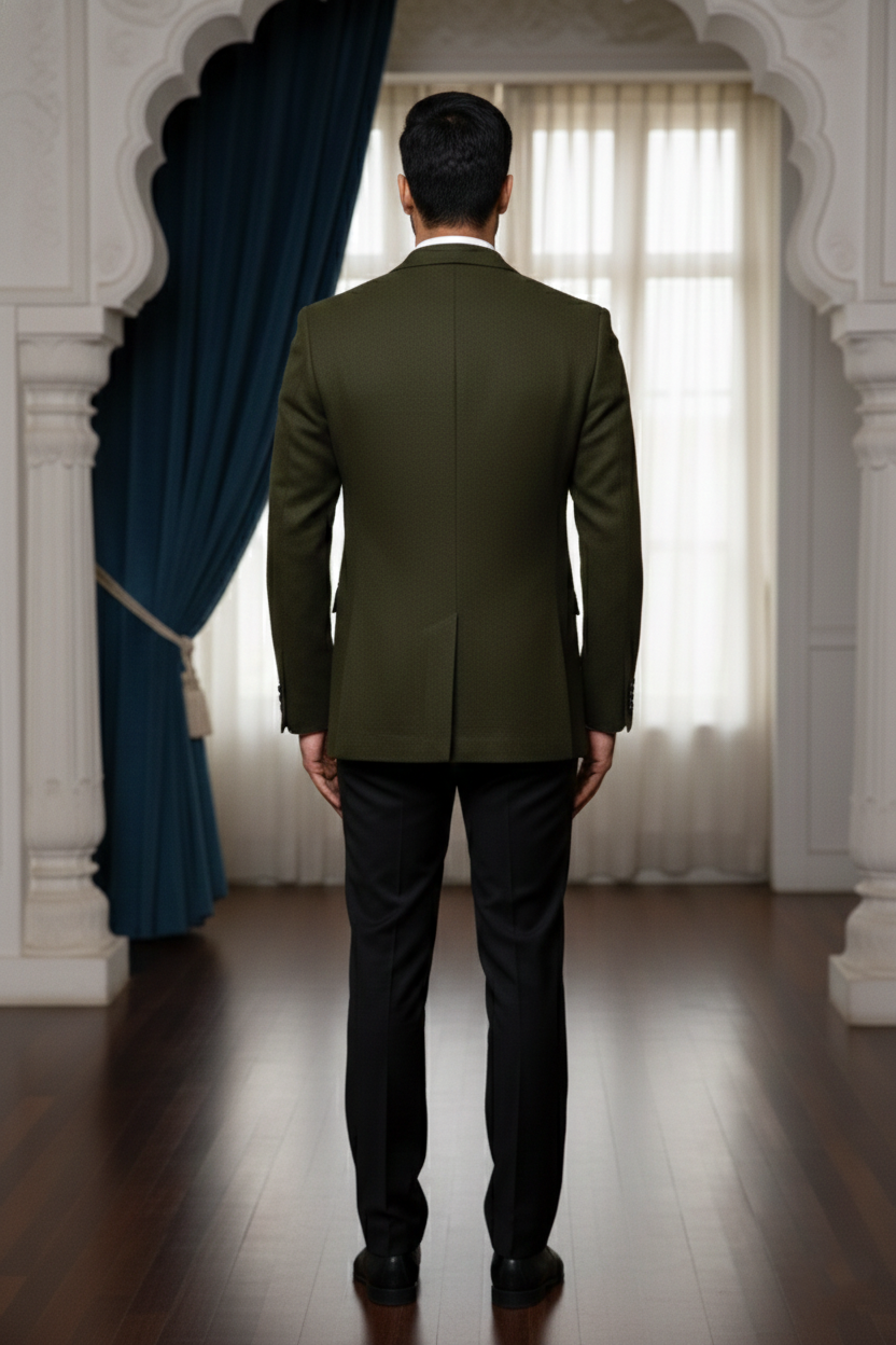Men'sOlive Green Textured Single-Button Blazer