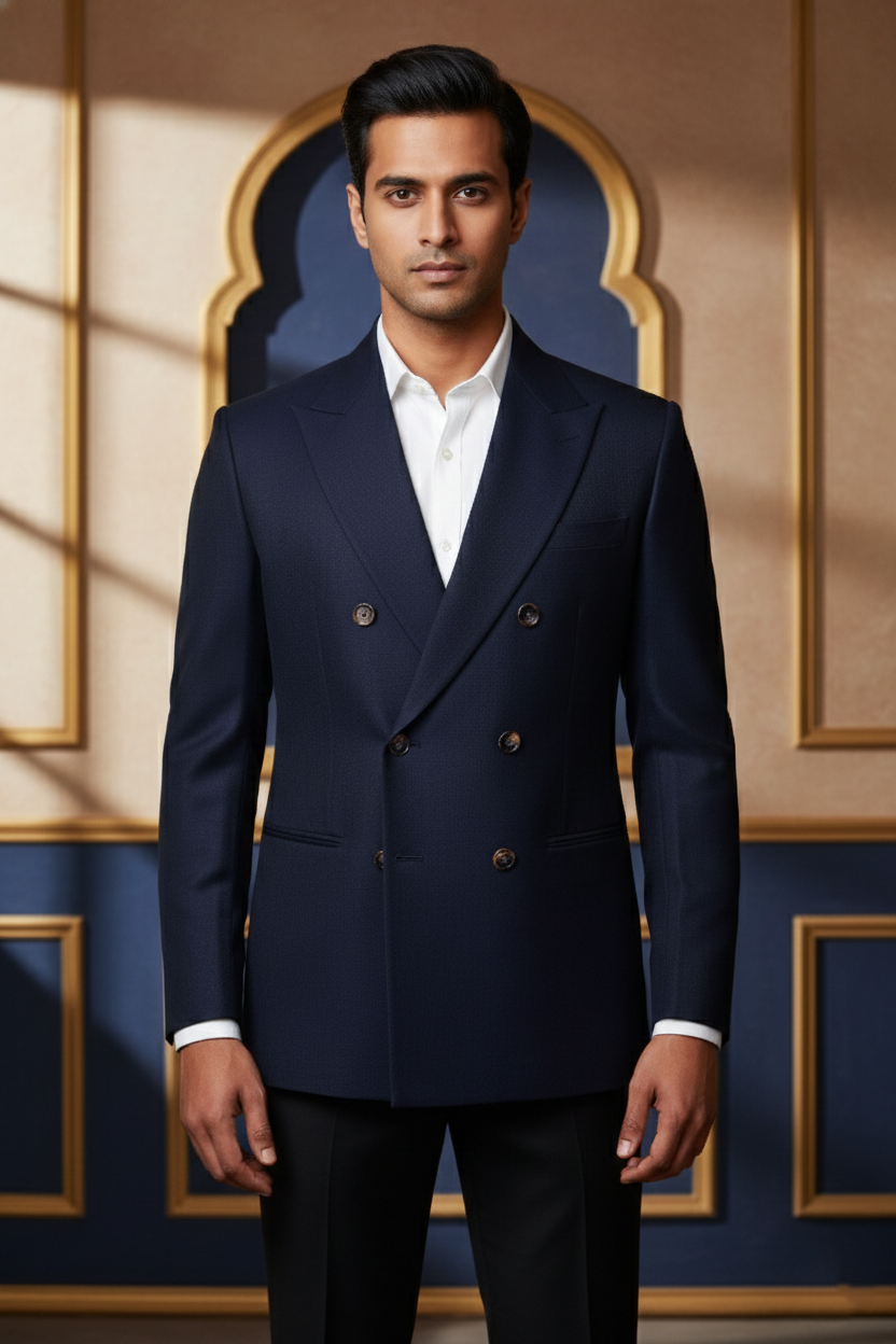 Men's Premium Navy Blue Jacquard Formal Blazer