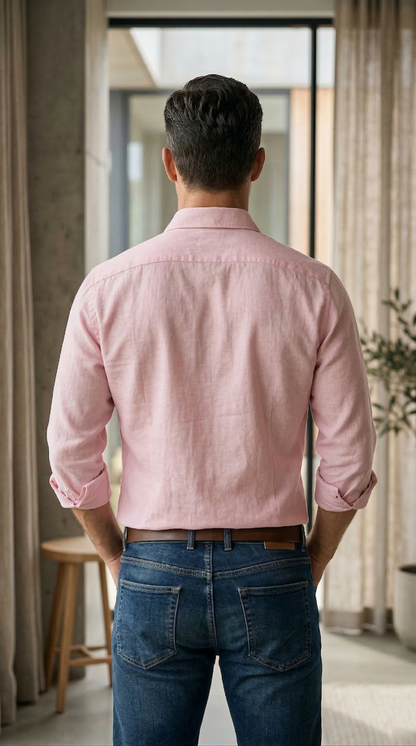 Men'sDusty Pink Linen-Cotton , The Fresh Modern Casual Button-Down