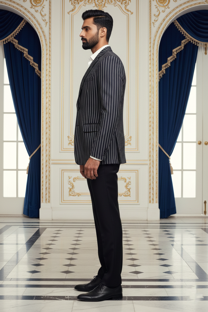 Premium Men'sBlack Pinstripe Jacquard Blazer