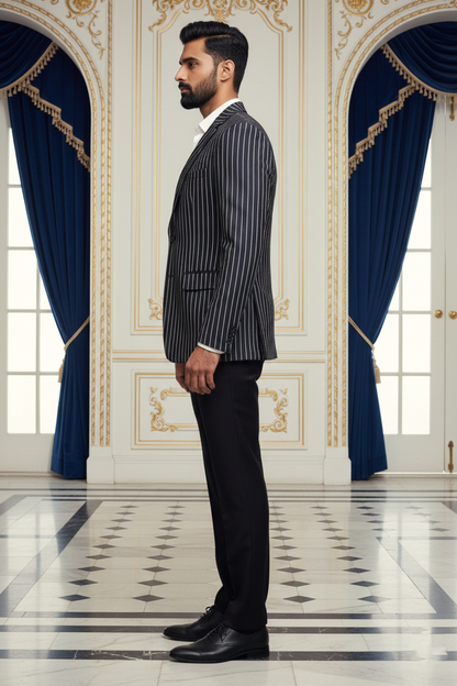 Premium Men'sBlack Pinstripe Jacquard Blazer
