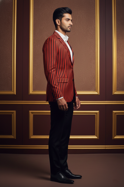 Red & Black Striped Two-Button Blazer