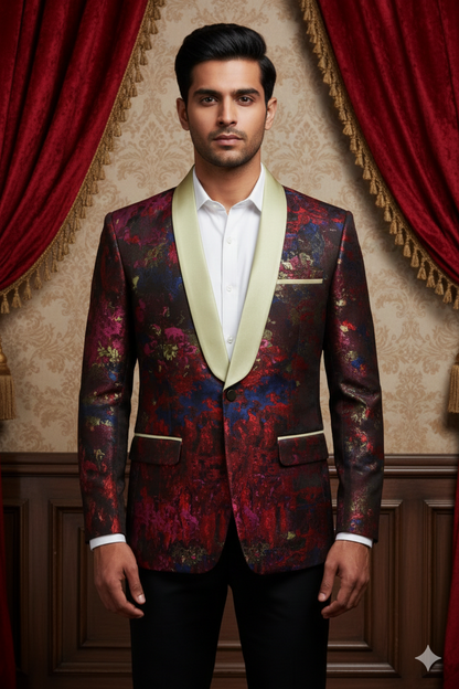 Men's Luxury Floral Jacquard Tuxedo Blazer