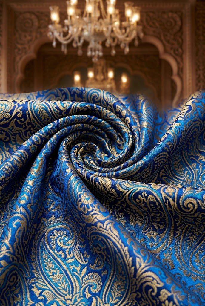 Royal Electric Blue Banarasi Silk Groom Turban