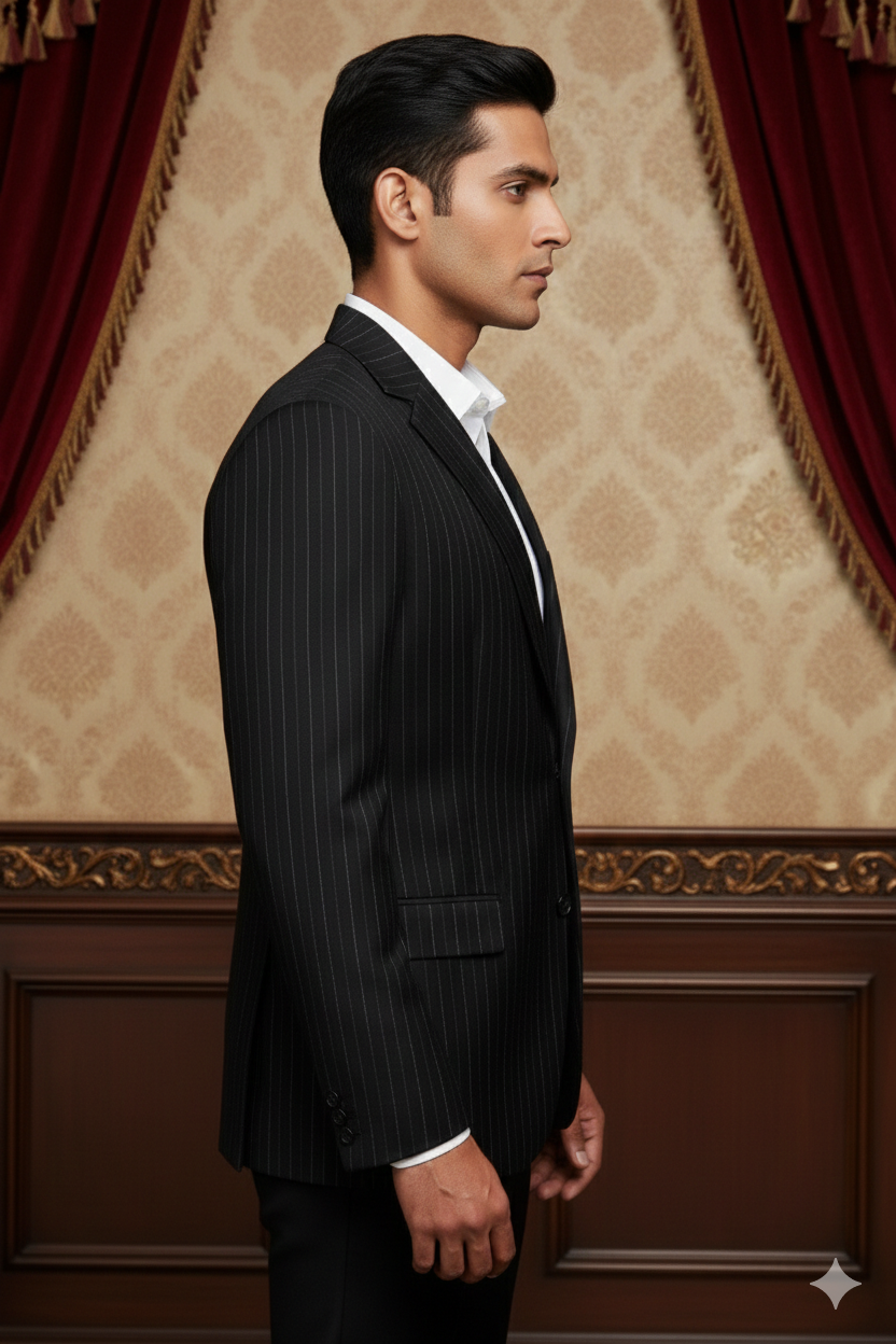 Men's Luxury Purple-Blue Pinstripe Jacquard Blazer