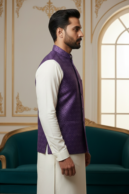 Men’s Royal Purple Brocade Nehru Jacket