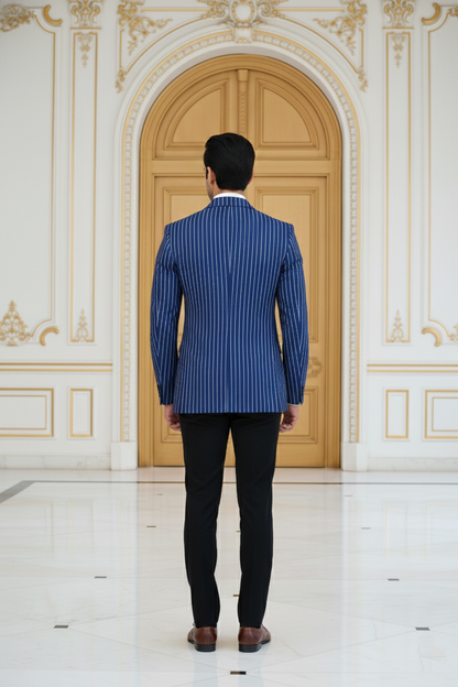 Men's Premium Royal Blue Striped Jacquard Blazer