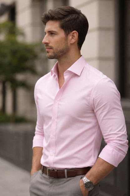 Men'sPink Formal Shirt | Cotton Blend Business & Party Wear Shirt