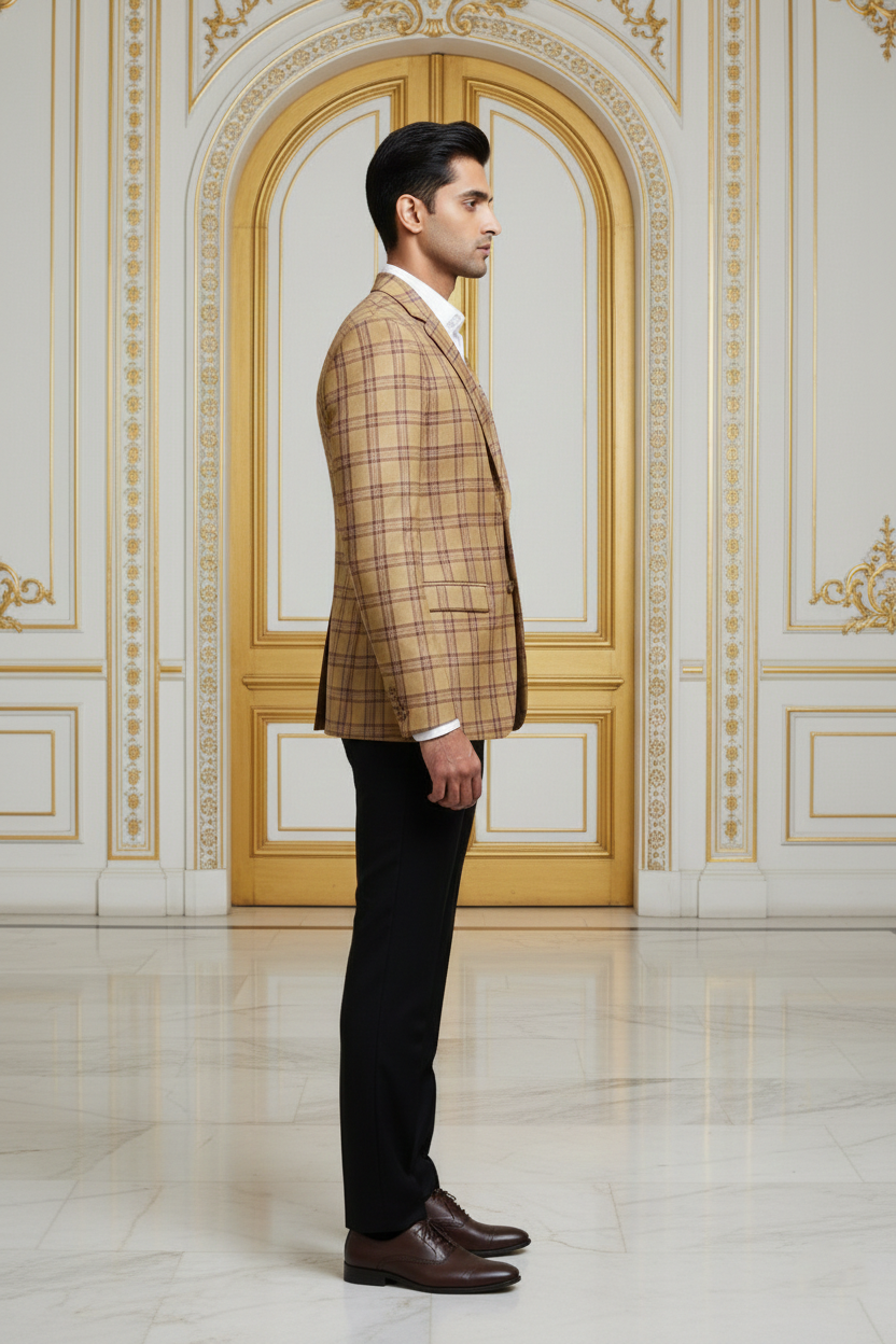 Men's Premium Khaki Checkered Jacquard Blazer