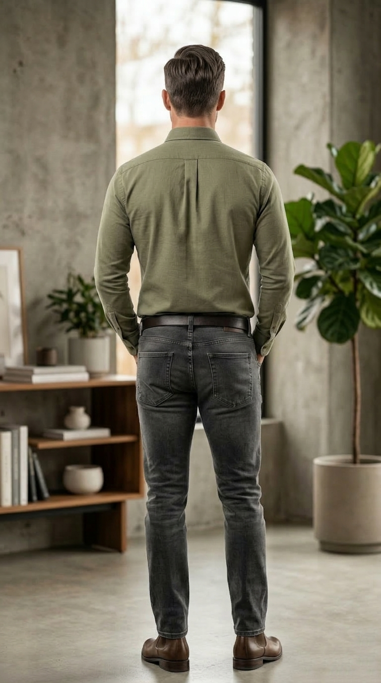 Men'sCasual Slim-Fit Brushed Twill Shirt in Sage Olive
