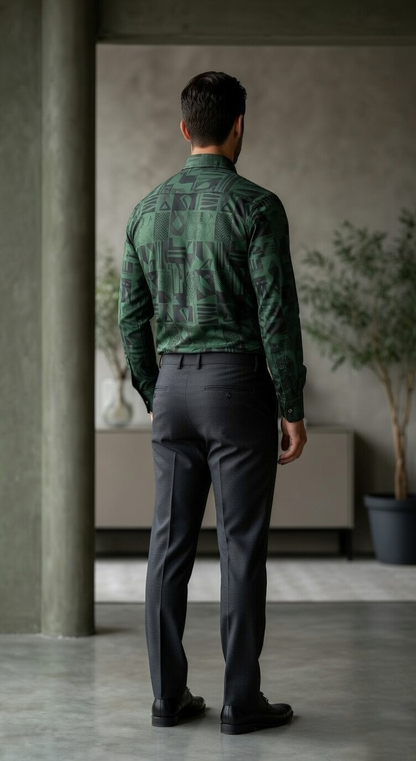 Men'sDesigner Slim-Fit Emerald Geometric Glyph Print Shirt