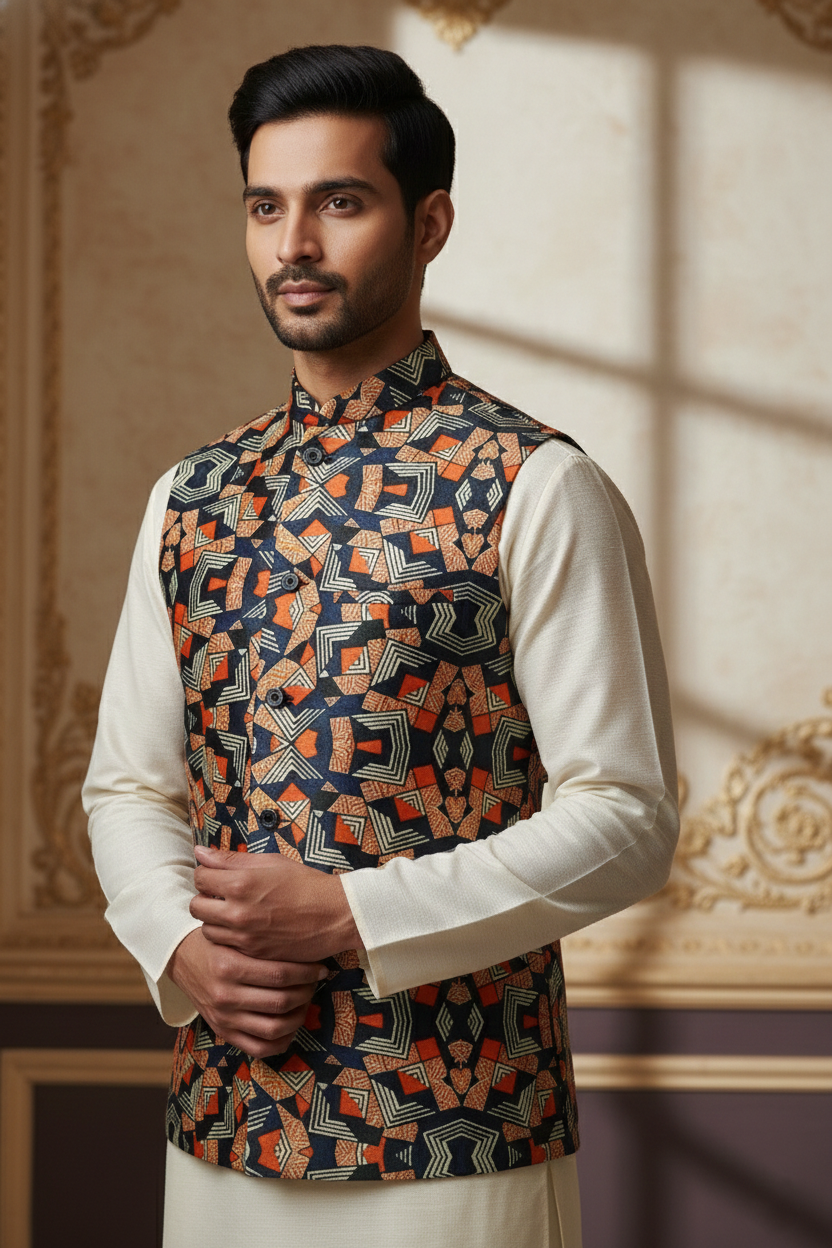 Urban Kaleidoscope: The Geometric Statement Nehru Jacket