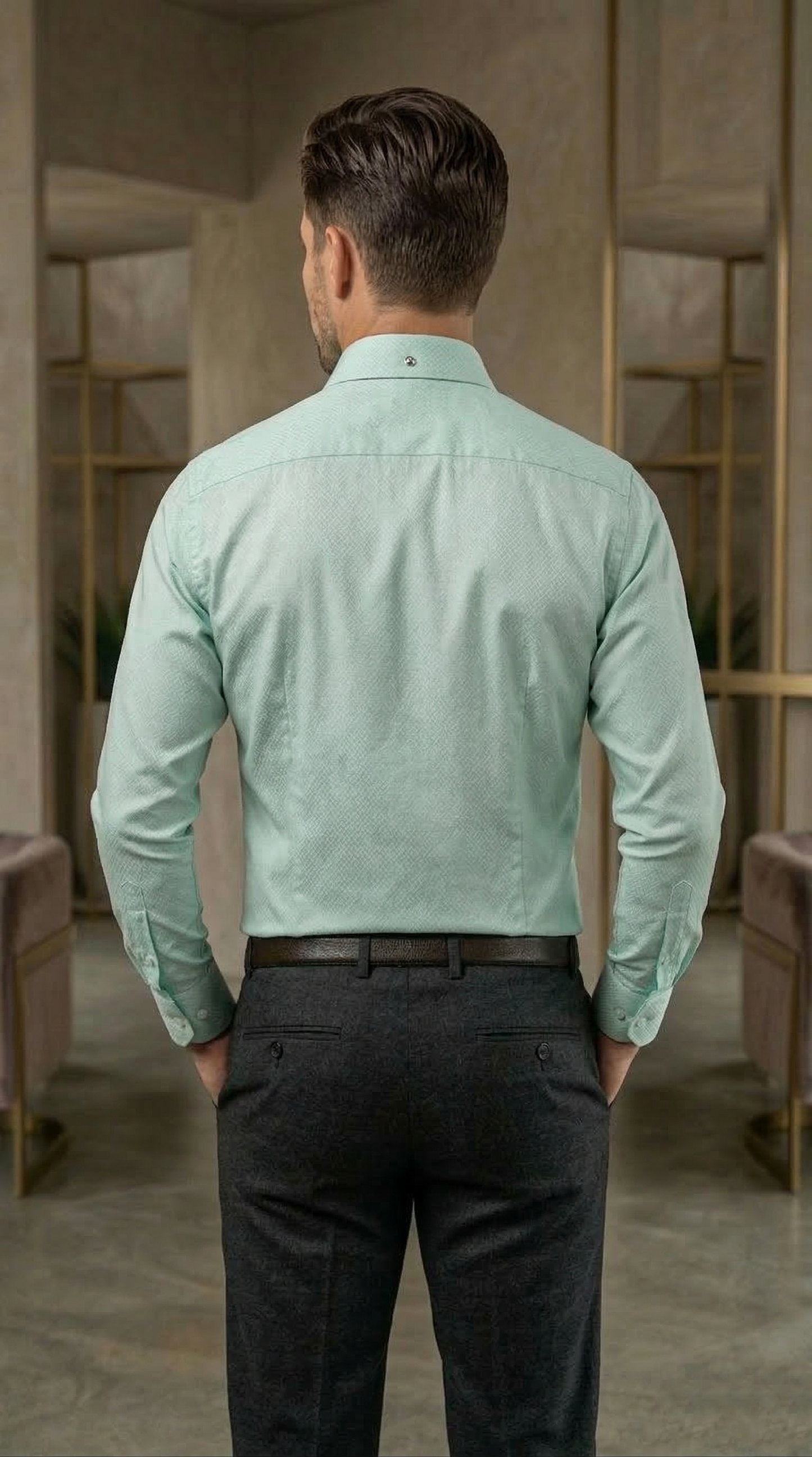 Men'sDesigner Slim-Fit Diamond-Weave Shirt , Pistachio Mint