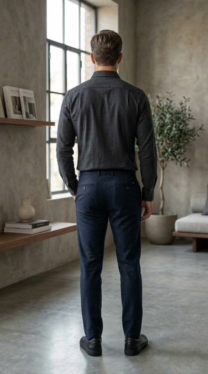 Men'sCharcoal Brushed Cotton , The Sleek Urban Casual Button-Down