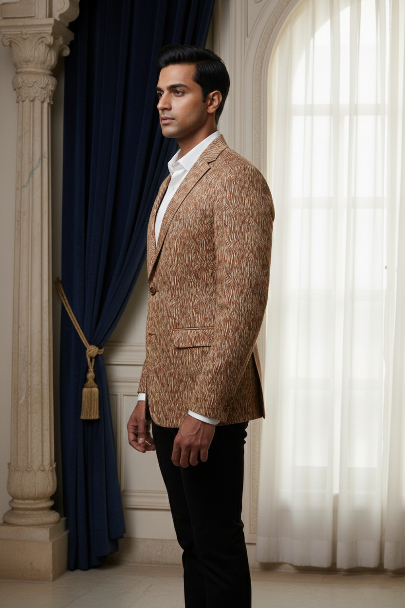 Men'sBrown Abstract Print Party Blazer