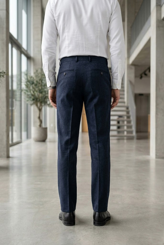 Men'sNavy Blue Herringbone Formal Trousers