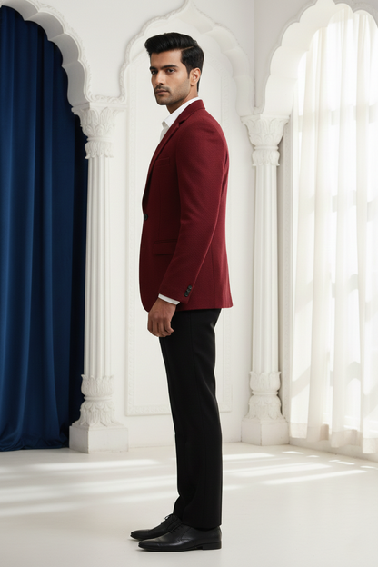 Men's Slim Fit Maroon Textured Blazer
