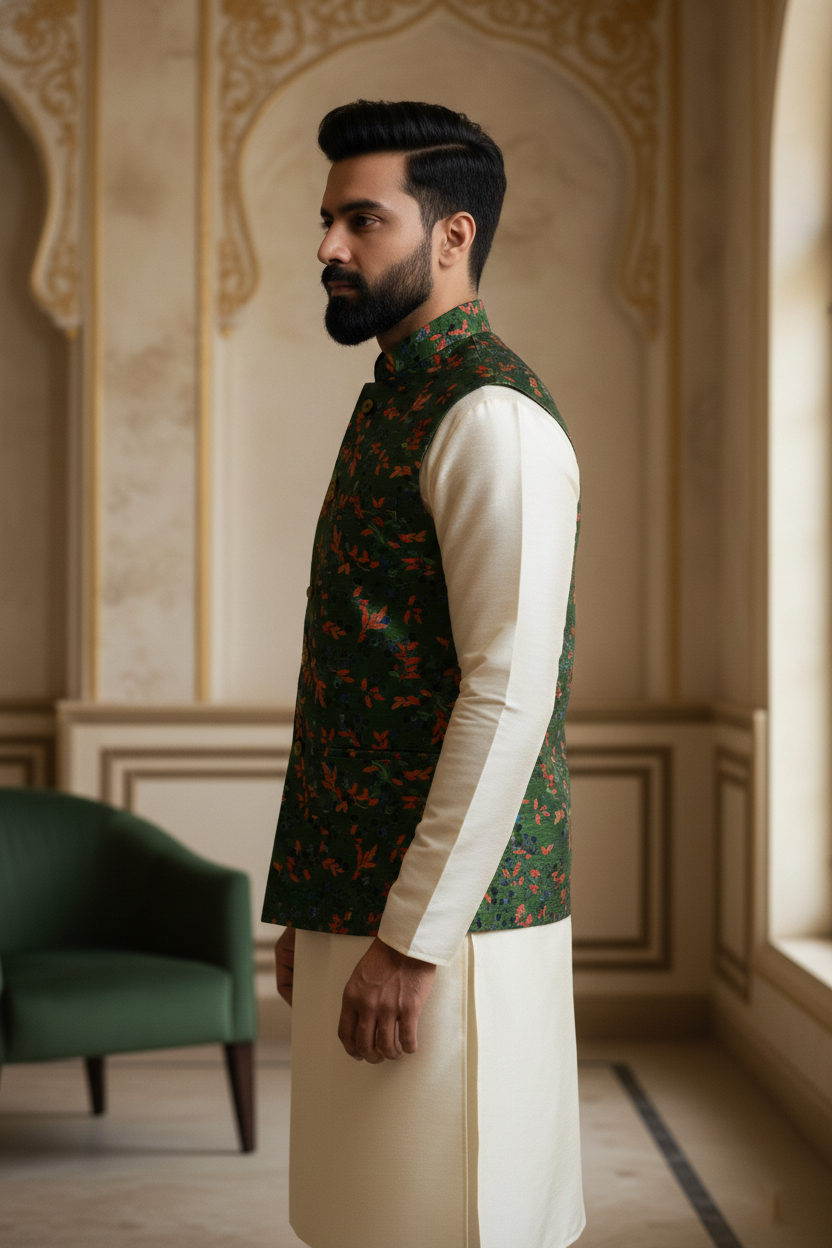 Title: Forest Harmony: The Emerald Botanical Nehru Ensemble