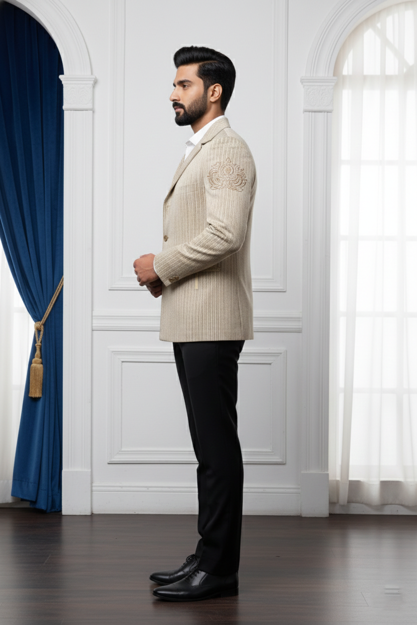 Men'sBeige Striped Designer Jacket
