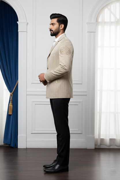 Men'sBeige Striped Designer Jacket