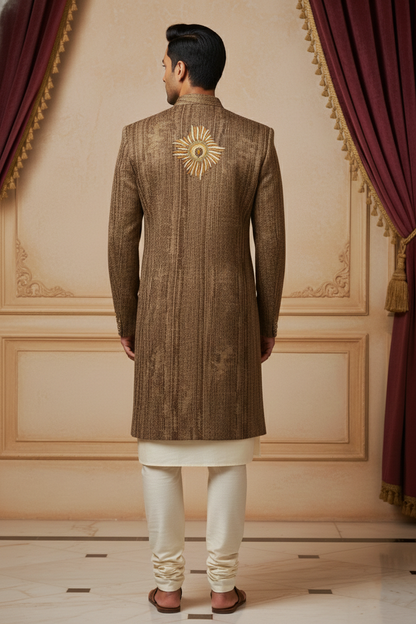 Brown Sherwani with Gold Detailing
