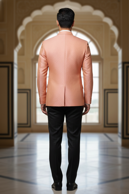 Men's Peach Textured Silk Jodhpuri Blazer