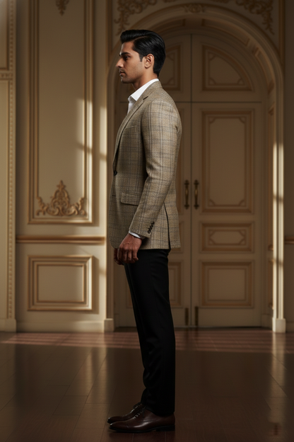 Men's Premium Beige Textured Jacquard Blazer
