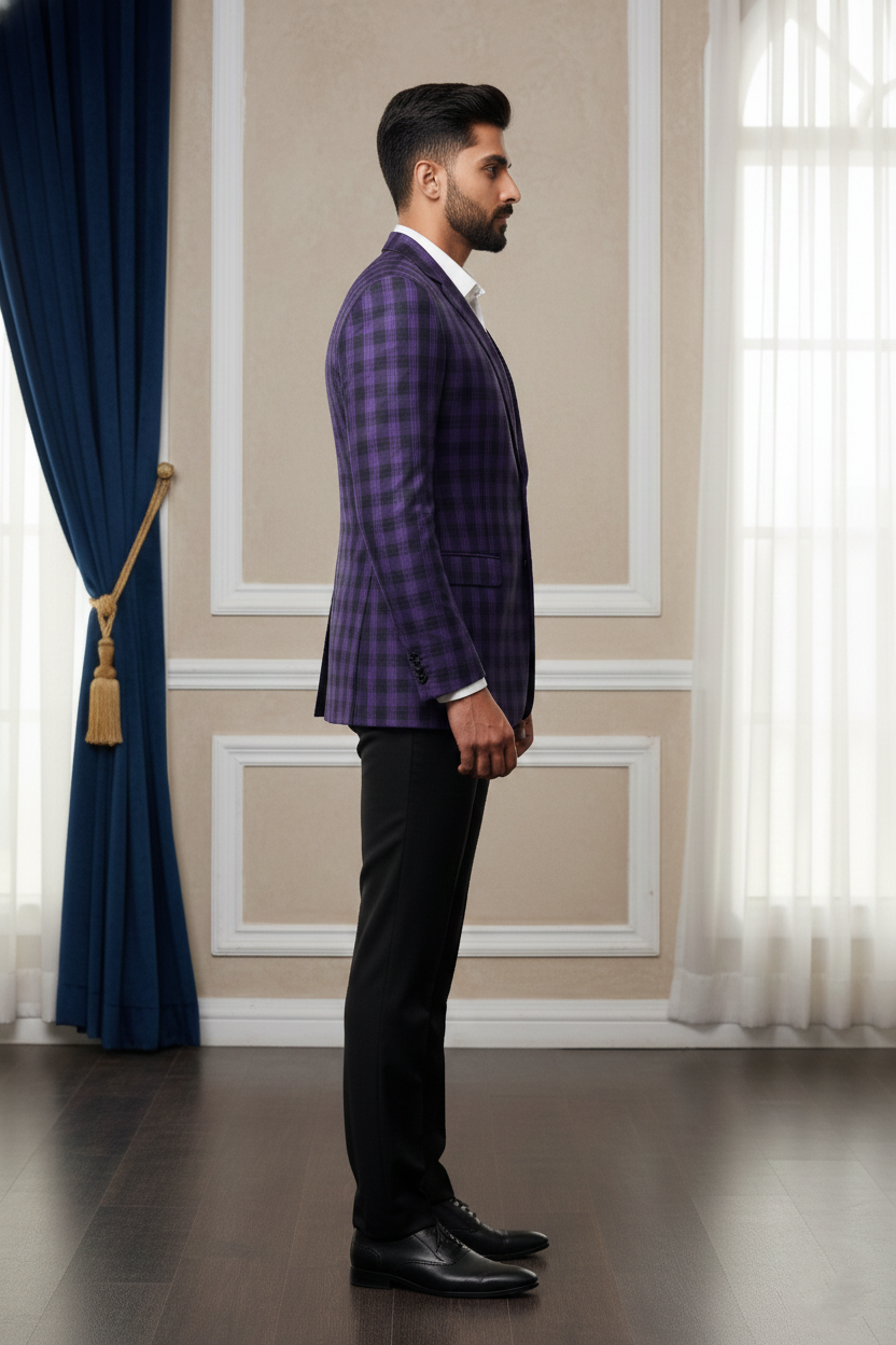 Men'sPurple Checkered Formal Blazer