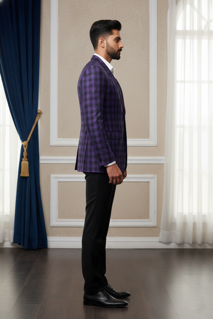 Men'sPurple Checkered Formal Blazer