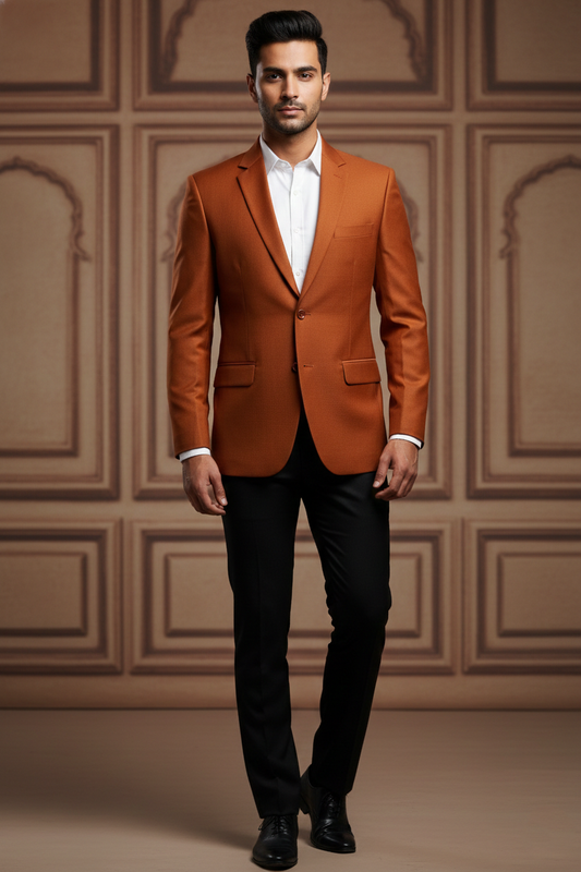 Men's Rust Orange Textured Jacquard Blazer