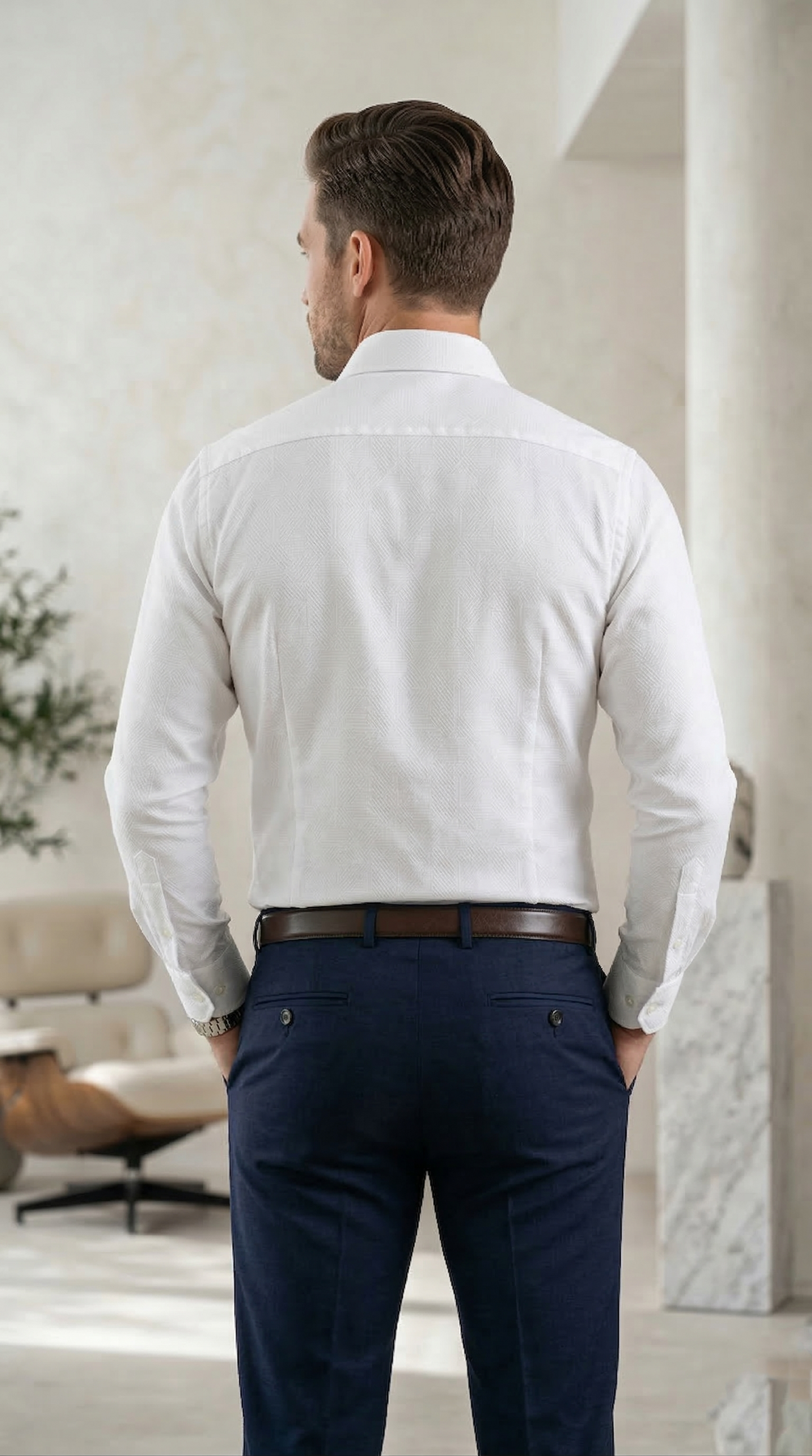Men'sCasual Tailored-Fit Dobby Weave Shirt in Crisp White