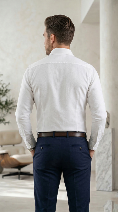 Men'sCasual Tailored-Fit Dobby Weave Shirt in Crisp White