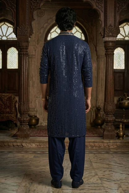 Navy Blue Heavy Sequin Designer Kurta Pajama