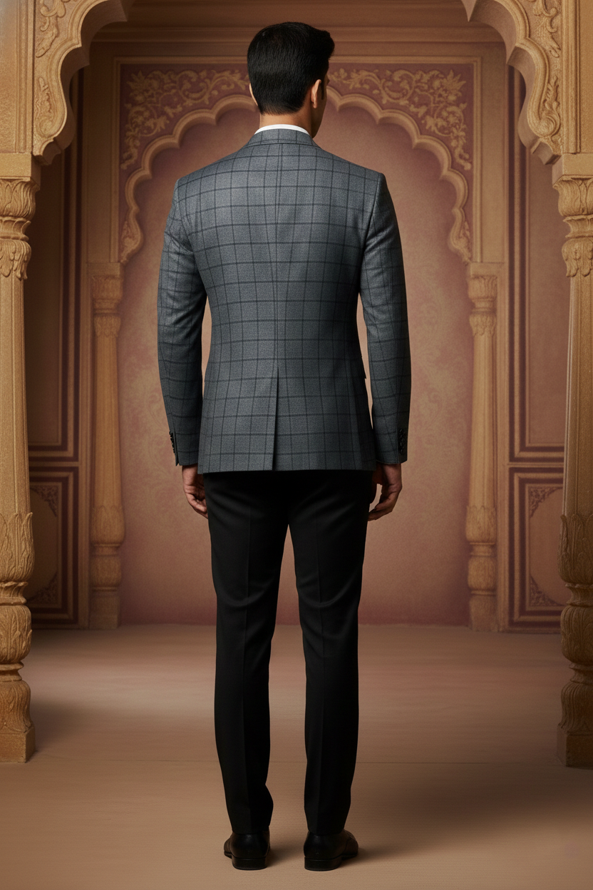 Dark Checkered Two-Button Blazer