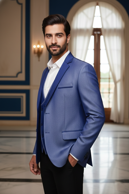 Men's Premium Blue Jacquard Silk Blend Formal Blazer