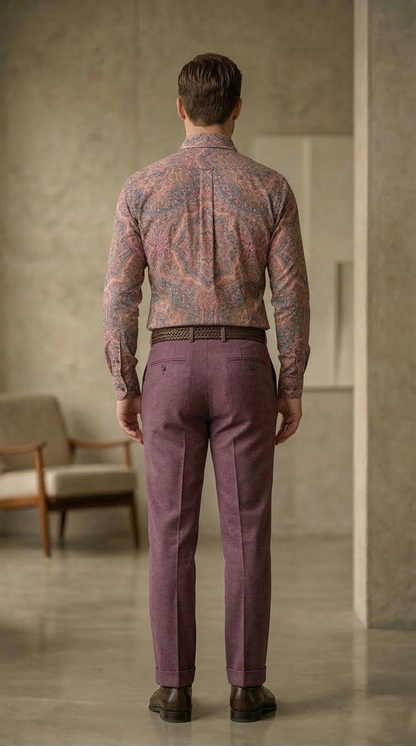 Designer Men'sOrnate Mandala Print Shirt , Sunset Copper & Plum Kaleidoscope Motif