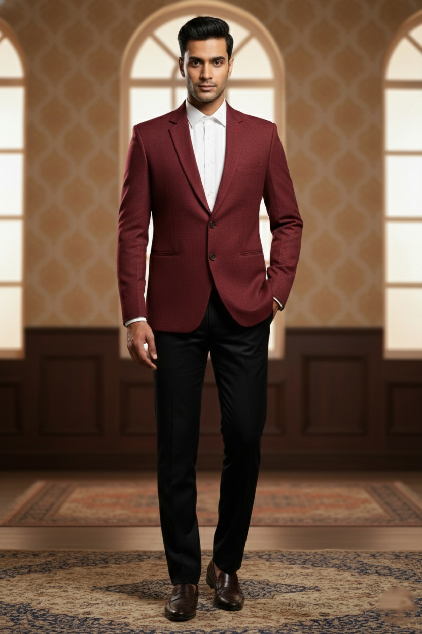 Men's Luxury Maroon Jacquard Blazer