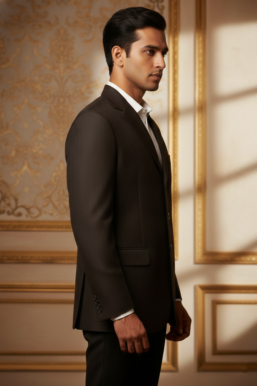 Men'sClassic 3-Button Shadow Stripe Tailored Blazer